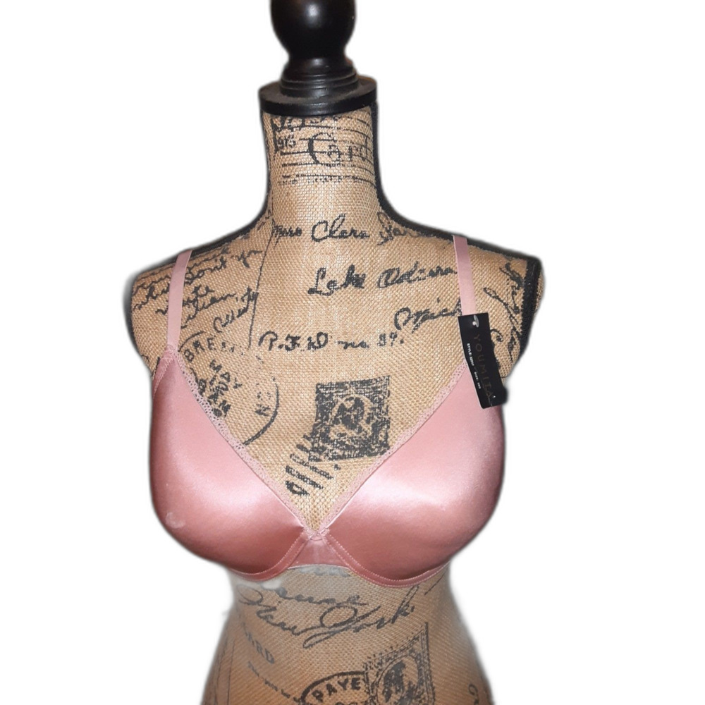 Youmita 38C Coral Almond Satin Lace Coverage Bra NWT